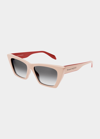 Alexander Mcqueen Signature Cat-eye Acetate Sunglasses In Shiny Black