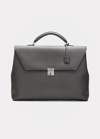 Valextra Men's Avietta Pebble Leather Briefcase In Fumo Londra