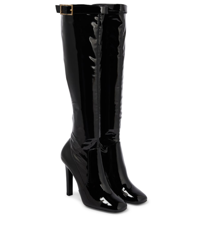 Saint Laurent Elle 105 Crystal-buckle Leather Knee-high Boots In Black