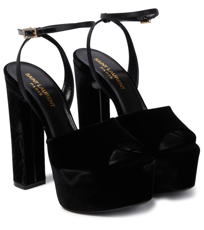 Saint Laurent 95mm Jodie Velvet Sandals In Nero