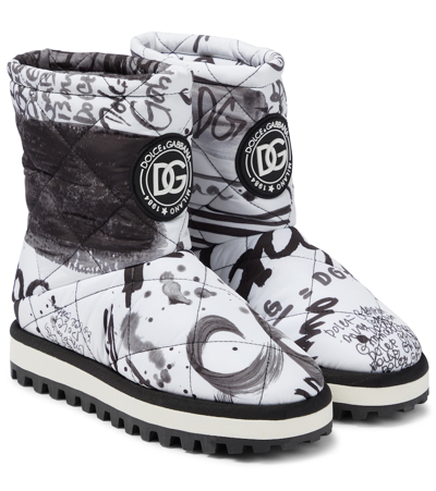 Dolce & Gabbana 35mm City Quilted Nylon Snow Boots In Monochrome