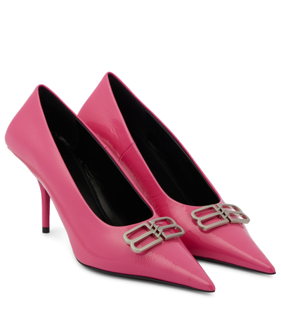Balenciaga Square Knife Bb Leather Pumps In Hot Pink/nikel