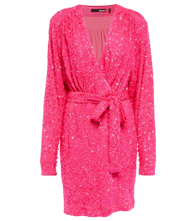 Rotate Birger Christensen Sequined Wrap Minidress In Pink