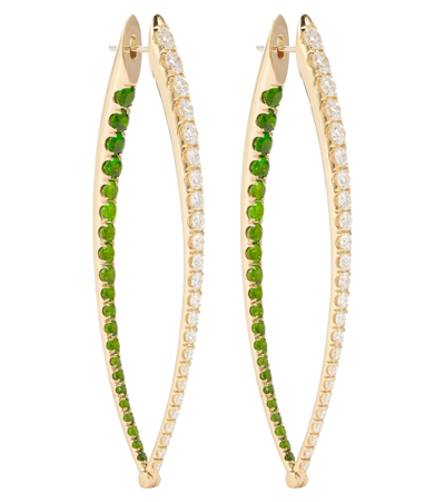 Melissa Kaye Cristina 18kt Gold Hoop Earrings With Diamonds And Tsavorite Garnets In Yg