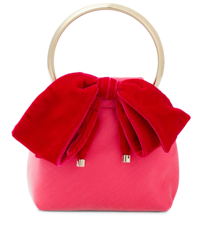Jimmy Choo Bon Bon Bow-trimmed Velvet Handbag In Candy Pink/fuchsia/light Gold