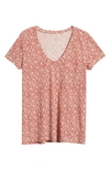 Caslon Rounded V-neck T-shirt In Rust- Ivory Ikat Bloom