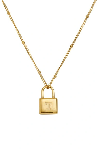 Savvy Cie Jewels Initial Lock Pendant Necklace In Gold - T