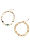 Melrose And Market Curb Link Chain 2-pack Bracelets In Blue- Green- Gold