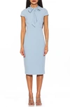 Alexia Admor Carolina Tie Neck Cap Sleeve Sheath Midi Dress In Halogen Blue