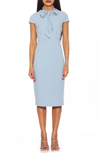 Alexia Admor Carolina Tie Neck Cap Sleeve Sheath Midi Dress In Halogen Blue