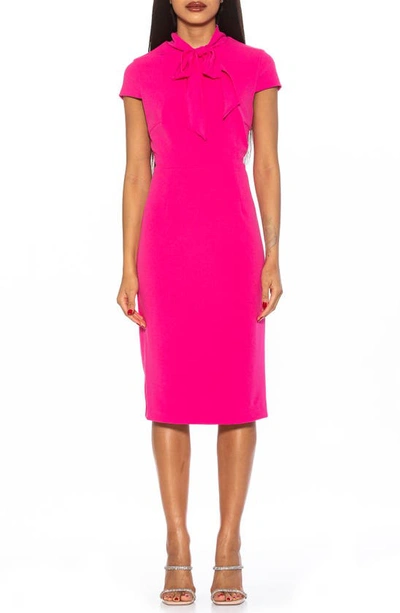 Alexia Admor Carolina Tie Neck Cap Sleeve Sheath Midi Dress In Hot Pink