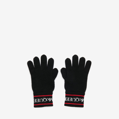 Alexander Mcqueen Selvedge Tape Knit Gloves In Black/red