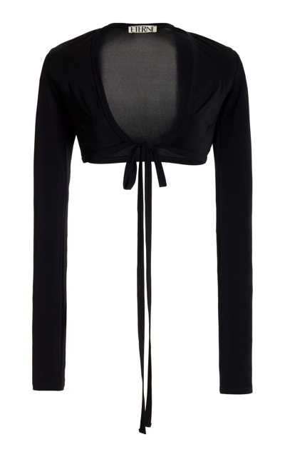 Éterne Simone Wraparound Tie V-neck Jersey Top In Black