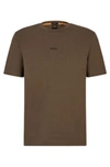 Hugo Boss Relaxed-fit T-shirt In Stretch Cotton With Logo Print In Dark Green