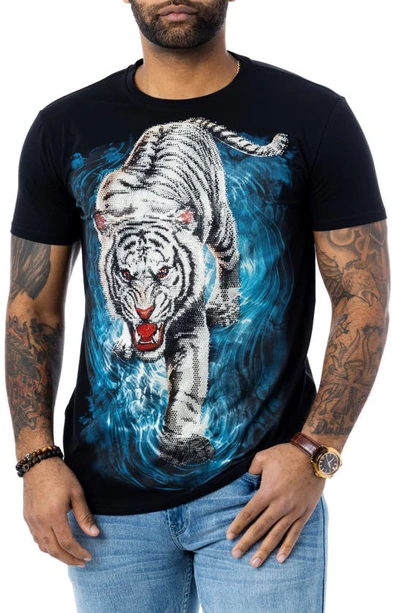 X-ray Tiger Rhinestone Graphic T-shirt In Black Tiger On Water
