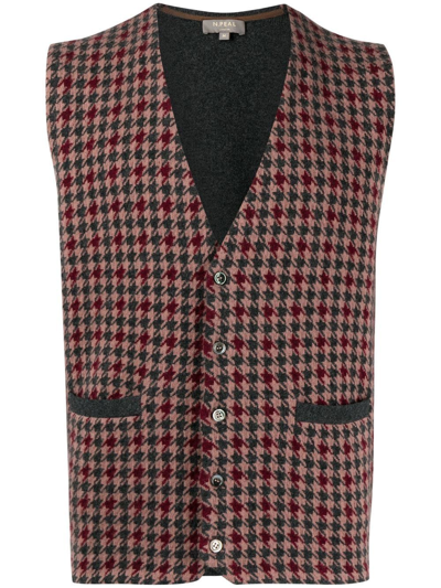 N•peal Houndstooth Tweed Buttoned Vest In Red