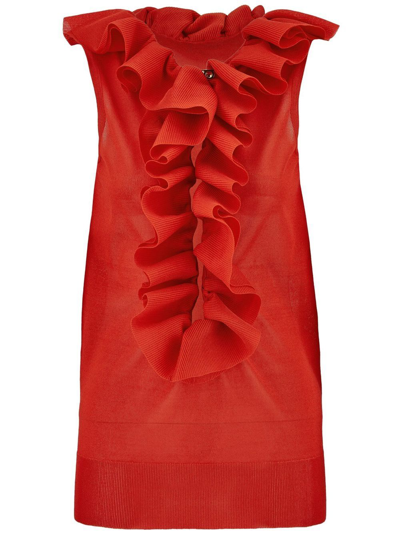 Ferragamo Frill-detail Virgin Wool Top In Red