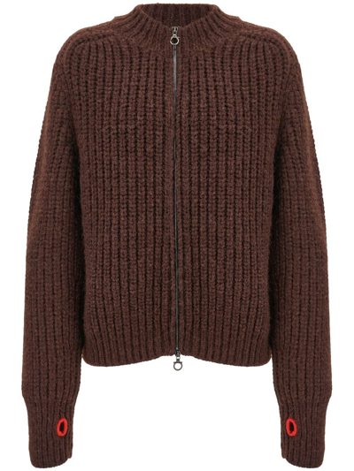 Ferragamo Ribbed Alpaca-blend Zip Sweatshirt In Brown