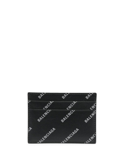 Balenciaga Logo Print Card Holder In Black