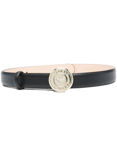 Emporio Armani Leather Belt With Medallion Buckle In Black