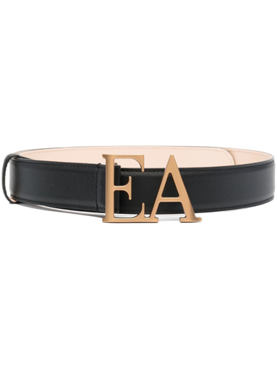 Emporio Armani Leather Belt With Moulded Ea Buckle In Black