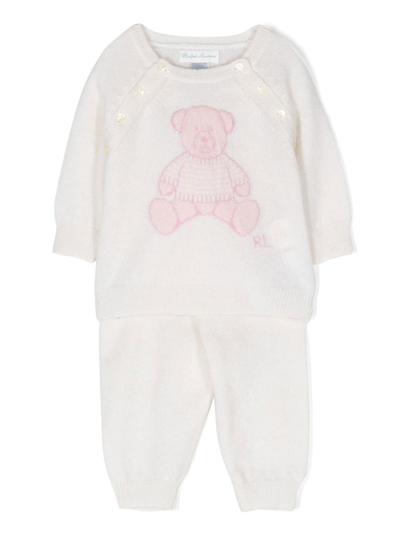 Ralph Lauren Babies' Teddy Bear Intarsia-knit Cashmere Set In 001 Lt Pink