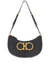Ferragamo Black Leather Maxi Gancio Shoulder Bag In Black