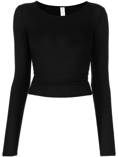Alo Yoga Gathered Cropped Long-sleeve Top In Black