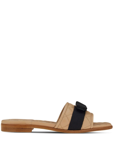 FERRAGAMO VARA BOW QUILTED SLIDES