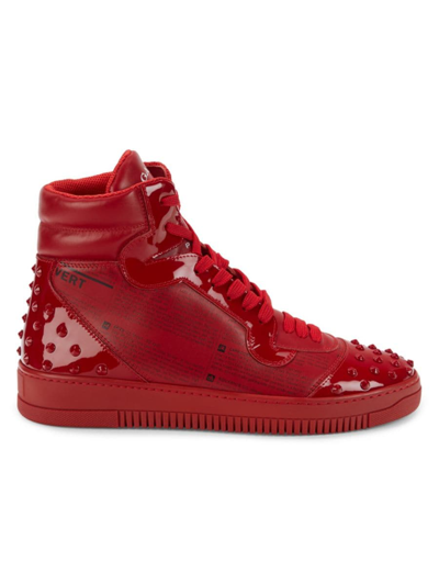 John Galliano Men's Studded Leather High Top Sneakers In Red