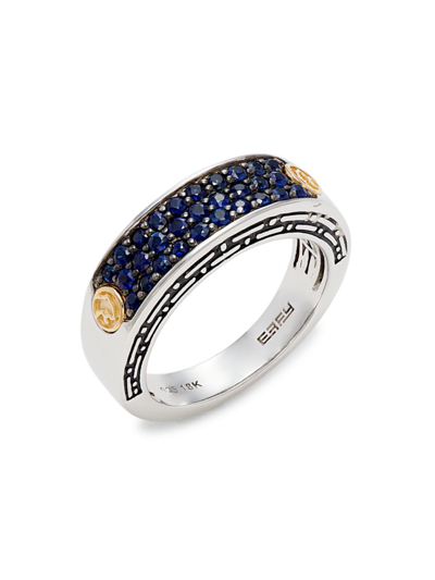 Effy Men's Sterling Silver, 18k Yellow Gold & Sapphire Band Ring
