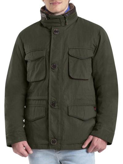 Thermostyles Men's Modern Fit Ths Heat System Shearling Collar Field Jacket In Olive