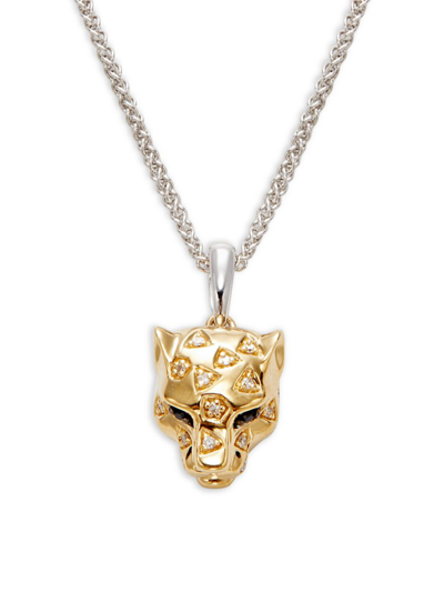 Effy Women's Sterling Silver, 14k Yellow Gold, Black Sapphire & Diamond Panther Pendant Necklace