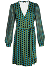 Diane Von Furstenberg Gala Belted Printed Gauze Mini Wrap Dress In Multicolour