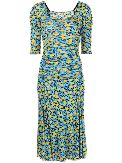 Diane Von Furstenberg Dacey Lemon-print Gathered Dress In Multi