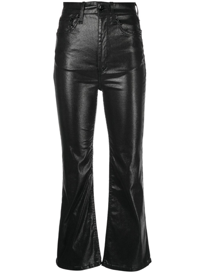 Rag & Bone Coated Flared Cropped Jeans In Black