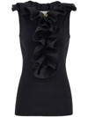 Ferragamo Ruffle Virgin Wool Top In Black