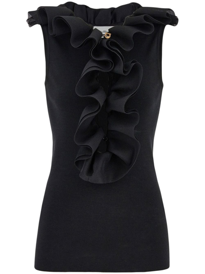 Ferragamo Ruffle Virgin Wool Top In Schwarz