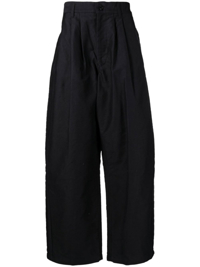 Yohji Yamamoto Tailored Cropped Trousers Elastic Waistband In Black