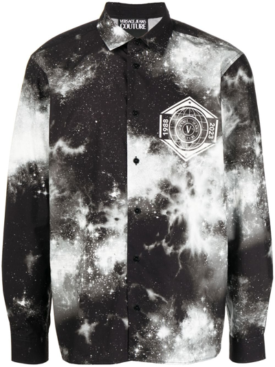 Versace Jeans Couture Tie Dye-print Button-up Shirt In Black