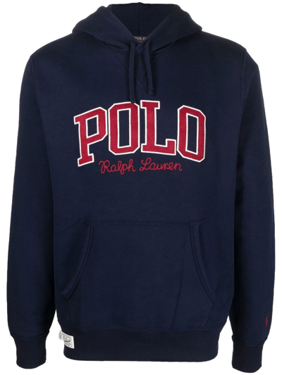 Polo Ralph Lauren Logo-print Drawstring Hoodie In Blue