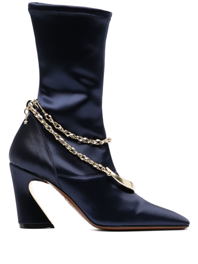 Zimmermann Crescent Stretch 80mm Satin Boots In Navy