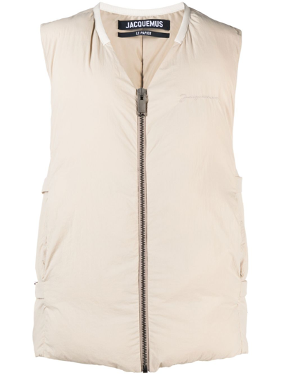 Jacquemus Padded V-neck Gilet In Neutrals