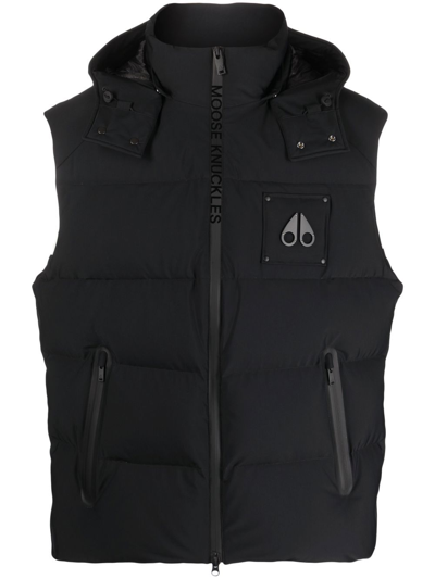 Moose Knuckles Contrasting-panel Feather-down Gilet In Black