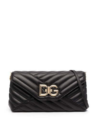 Dolce & Gabbana Dg Logo Quilted Shoulder Bag In Black