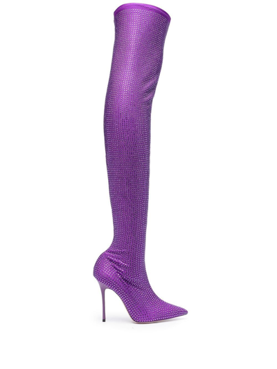 Gedebe Logan Crystal-embellished Stretch Boots In Purple