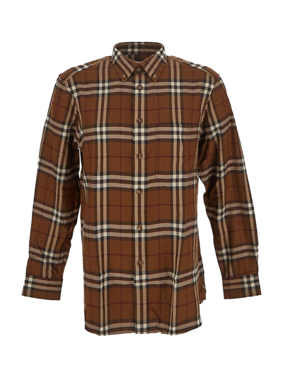 Burberry Button-down Collar Check Cotton Flannel Shirt In Brown