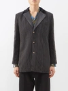 Youths In Balaclava Pinstripe Textured-lapel Relaxed-fit Stretch-cotton Jacket In Black