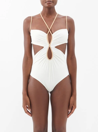 Johanna Ortiz Zanzibar Recycled-fibre Cutout Swimsuit In Neutral