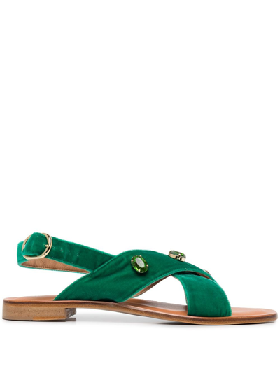 Madison.maison Cross-strap Jewelled Sandals In Green